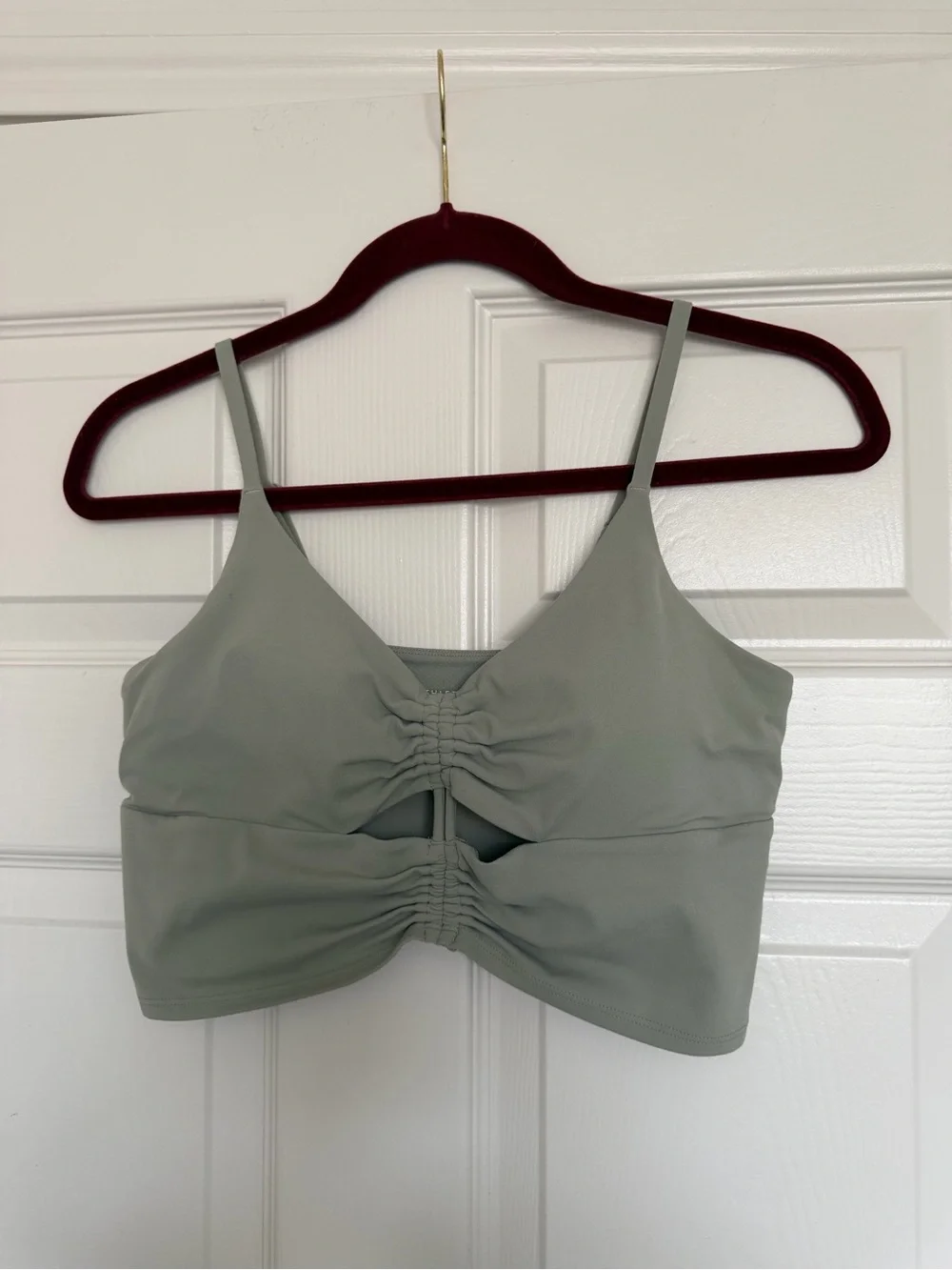 Athleta Sage Green Ruched Cutout Crop Top